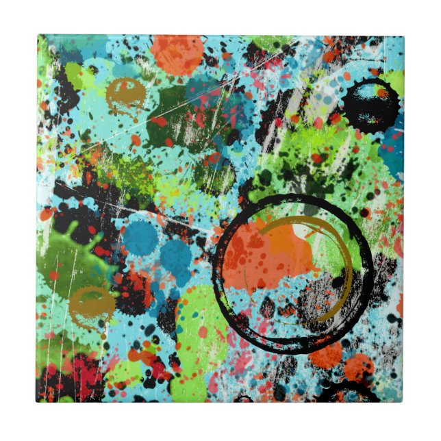 Food Fight Graffiti Abstract Ceramic Tile (Front)