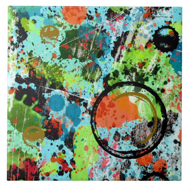 Food Fight Graffiti Abstract Ceramic Tile (Front)