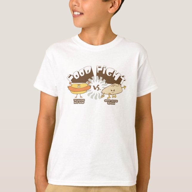 Food Fight! Hotdog vs. Potsticker T-Shirt (Front)
