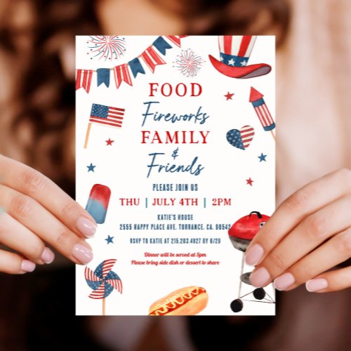 Food Fireworks Family and Friends 4th of July BBQ Invitation