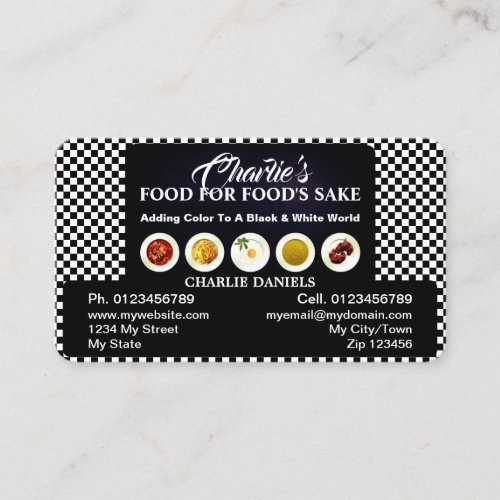 Food For Foods Sake Restaurant Cafe Checkered Business Card