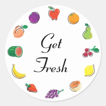 Food For Thought_circle Of Citrus_get Fresh Classic Round Sticker by UCanSayThatAgain at Zazzle