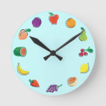 Food For Thought_totally Fruity_light Blue Round Clock at Zazzle