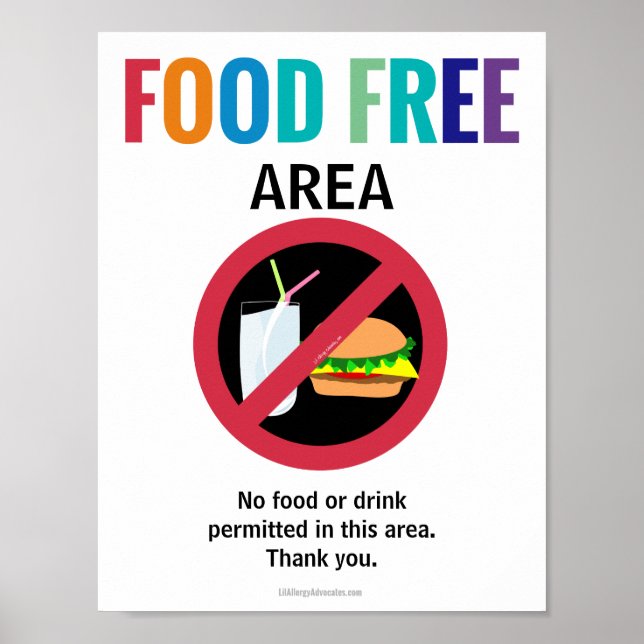 Food Free Area Classroom Customized Allergy School Poster (Front)
