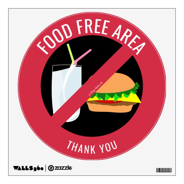Food Free Area, No Food Allowed Allergy Friendly Wall Decal (Front)