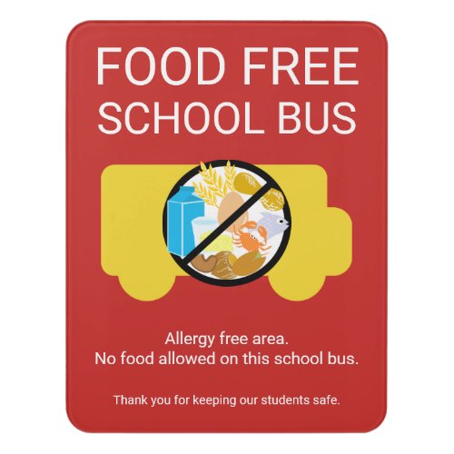 Food Free School Bus Allergy Safe Area Poster Cus Door Sign