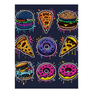Food Frenzy Graffiti Poster