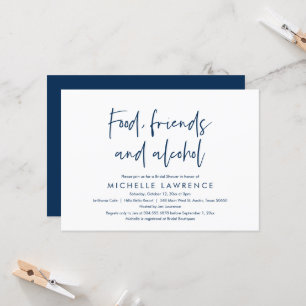 Food, Friends and Alcohol, Casual Bridal Shower In Invitation