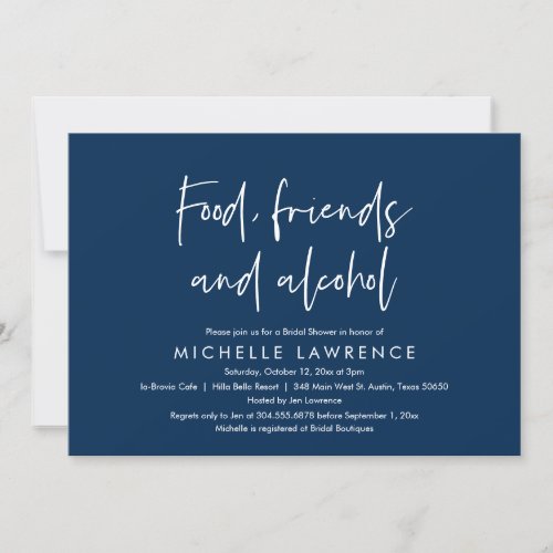 Food Friends and Alcohol Casual Bridal Shower Invitation