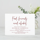 Food, Friends and Alcohol, Casual Bridal Shower Invitation (Standing Front)