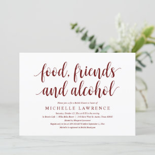 Food, friends and alcohol, Modern Bridal Shower In Invitation