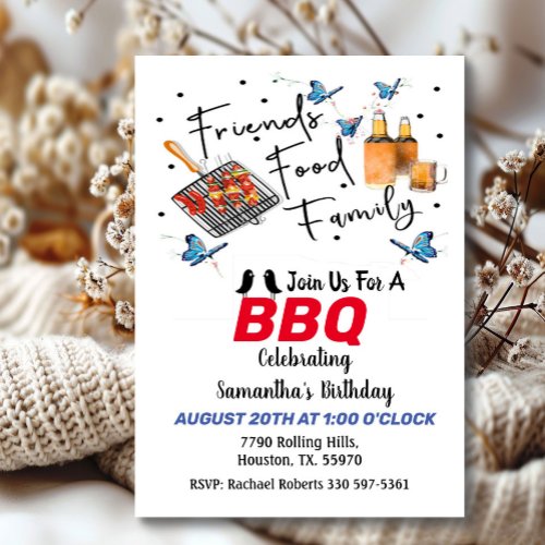 Food Friends Family Birthday Barbecue Invitation