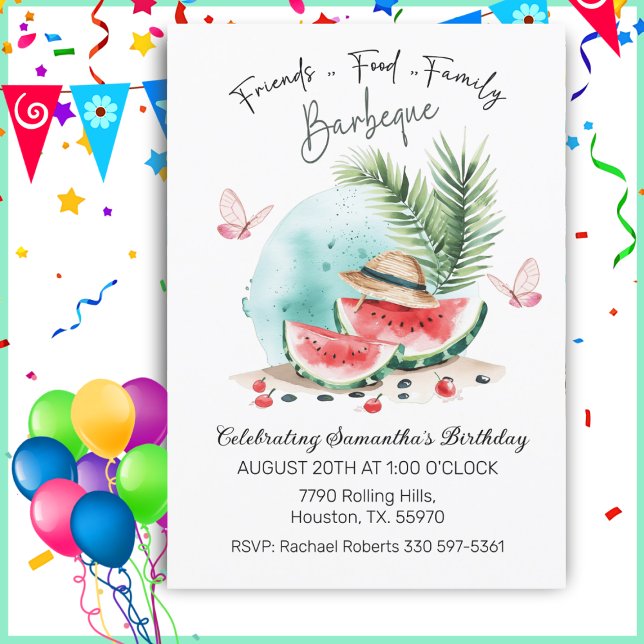 Food, Friends, Family Watermelon Birthday BBQ  Invitation (Creator Uploaded)
