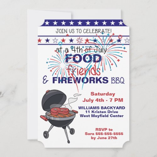 Food Friends Fireworks BBQ Invitation