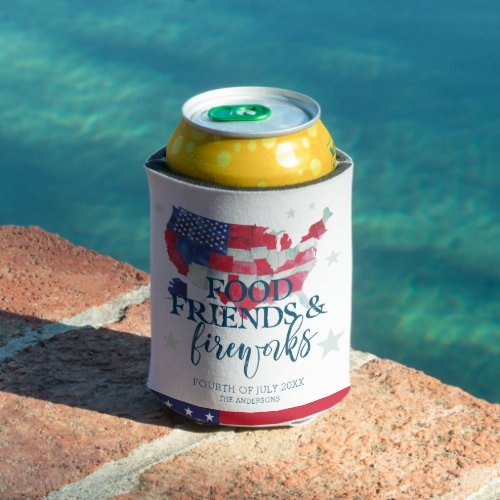 Food Friends Fireworks  Fourth of July Party Can Cooler