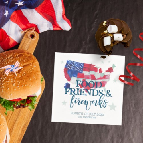Food Friends Fireworks  Fourth of July Party Napkins