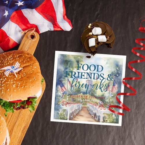 Food Friends Fireworks  Fourth of July Party Napkins