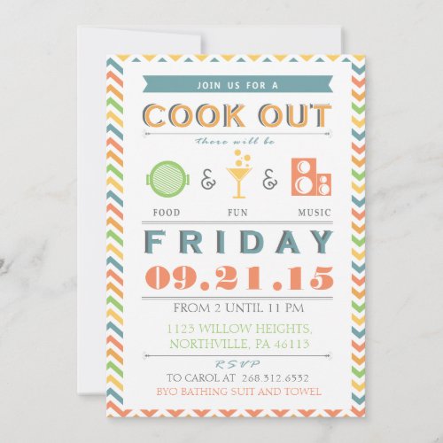 Food Fun and Music Barbeque BBQ Cookout Invite