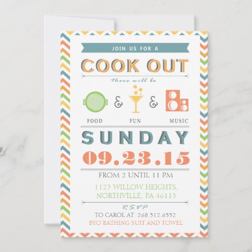 Food Fun and Music Barbeque BBQ Cookout Invite