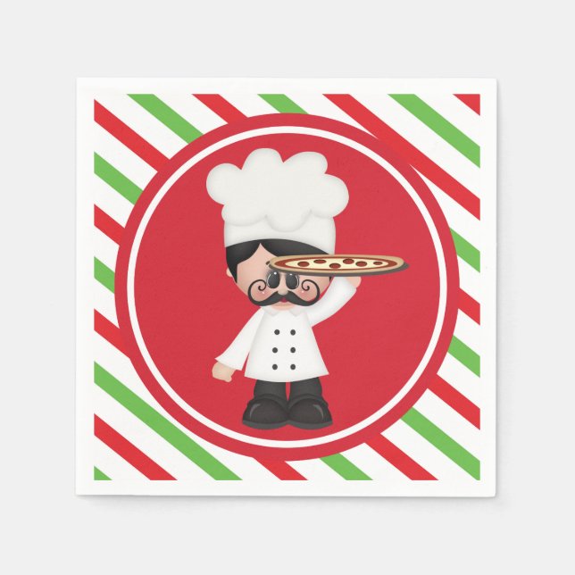 Food fun Italian chef pizza serving napkins (Front)