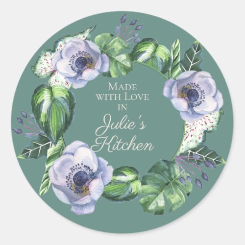 Food Gift From Kitchen Purple Green Floral Classic Round Sticker
