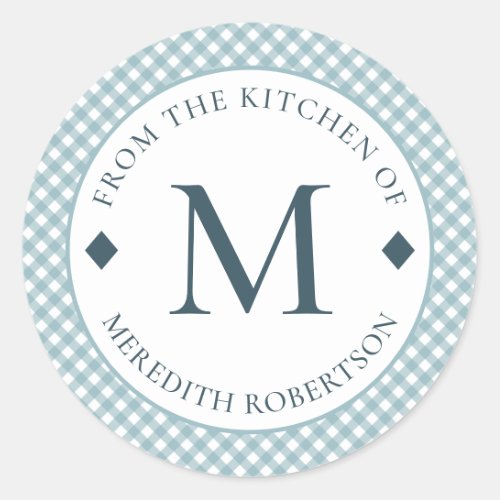 Food Gift From the Kitchen of Monogram Teal Classic Round Sticker