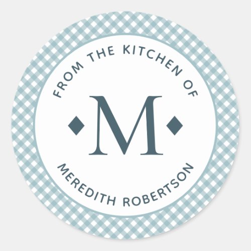 Food Gift From the Kitchen of Monogram Teal  Classic Round Sticker