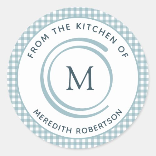Food Gift From the Kitchen of Teal Monogram Classic Round Sticker