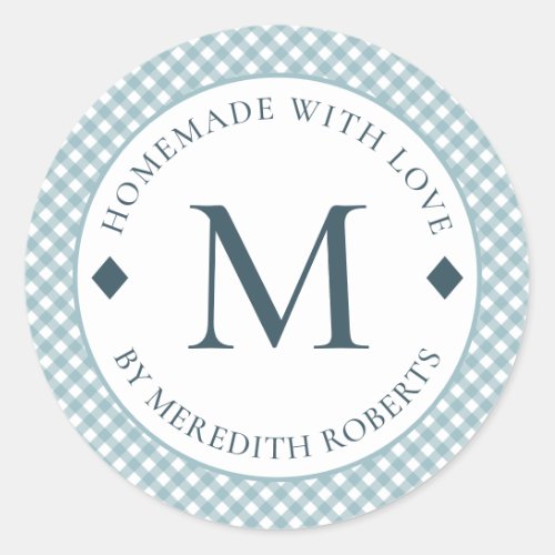 Food Gift Homemade with Love Monogram Teal Classic Round Sticker