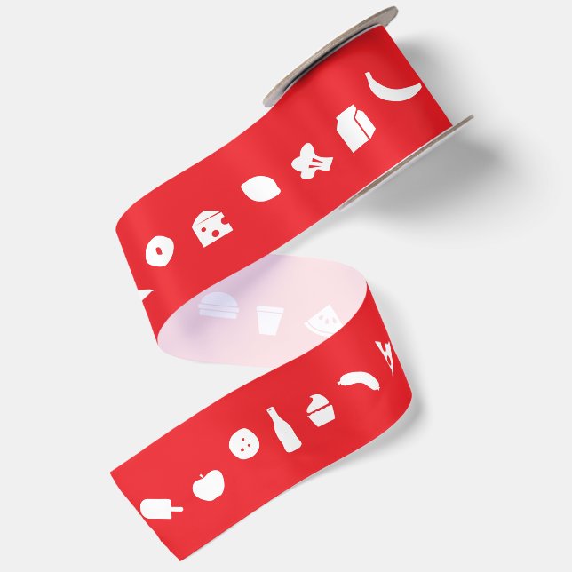 Food Icon Pattern | Editable Color Satin Ribbon (Front+Back)