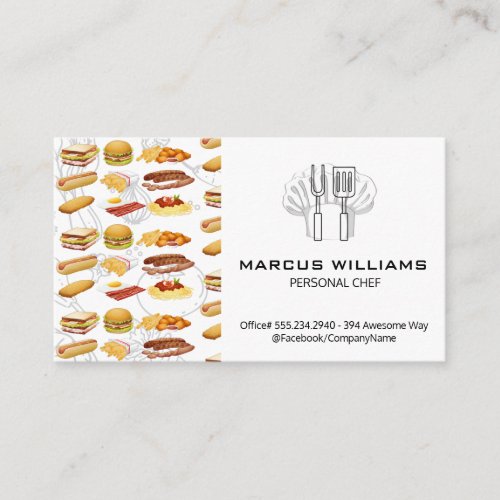 Food Icons  Chef Hat and Kitchen Tools Business Card