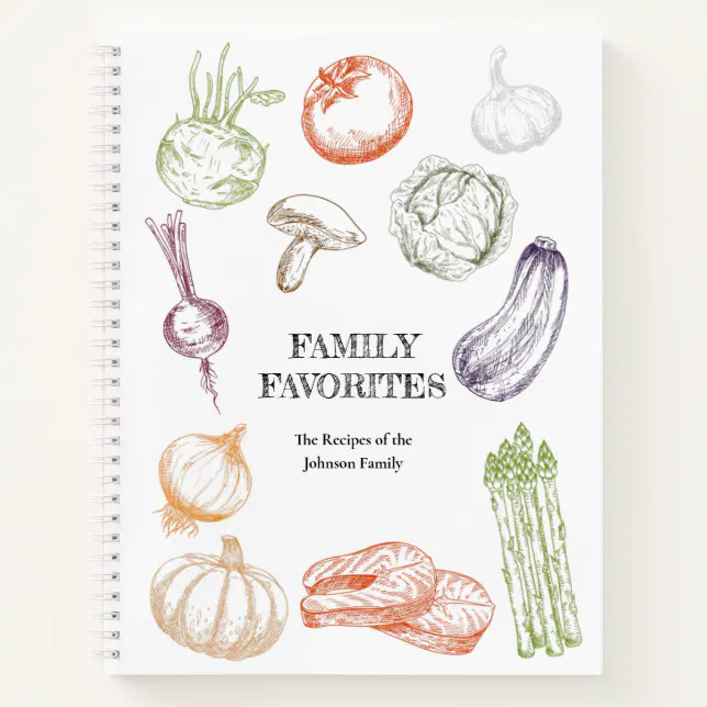 Food Illustration Personalized Family Recipe Book (Front)