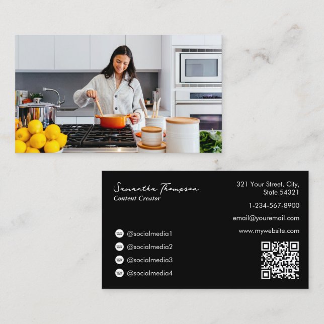 Food Influencer Content Creator Photo QR Code Business Card (Front/Back)