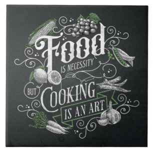 Food Is Necessity Cooking Is Art Vintage Kitchen Ceramic Tile