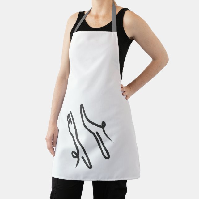 Food knife and fork modern gray and white apron (Insitu)