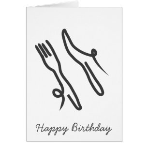 Food knife and fork modern gray and white cards