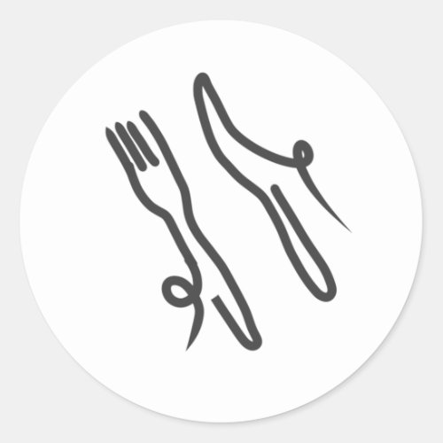 Food knife and fork modern gray and white classic round sticker