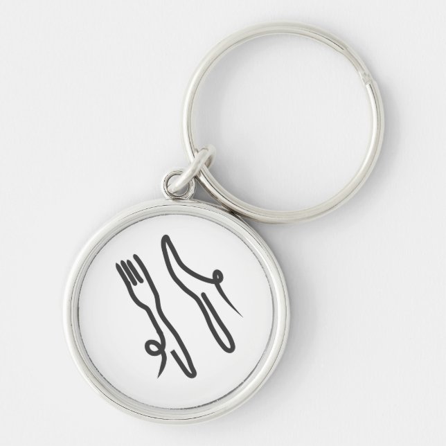 Food knife and fork modern gray and white keychain (Front)