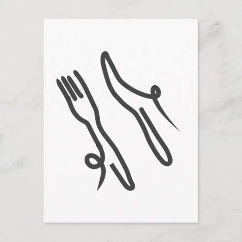 Food knife and fork modern gray and white postcard