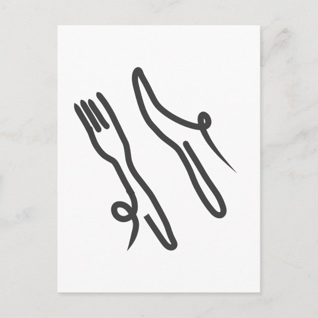 Food knife and fork modern gray and white postcard (Front)