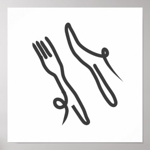 Food knife and fork modern gray and white poster