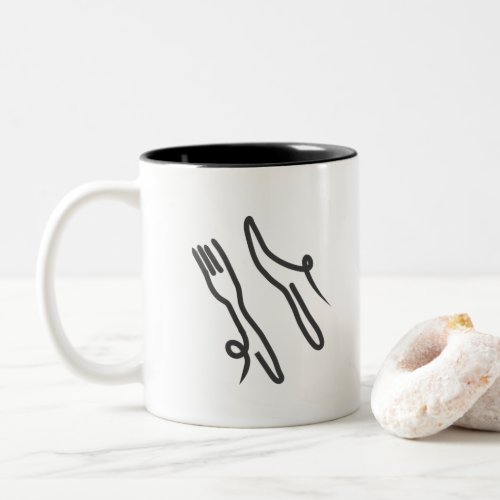 Food knife and fork modern gray and white Two_Tone coffee mug