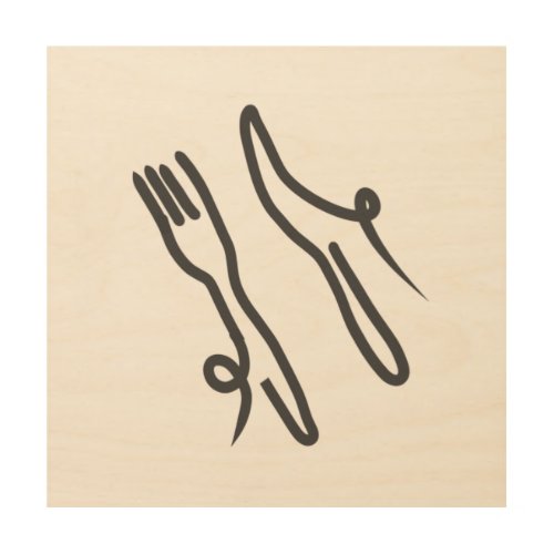 Food knife and fork modern gray and white wood wall art