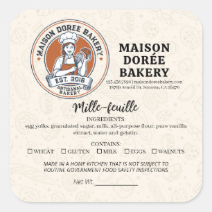 Food License Safety Allergy Alert Bakery Pastry Square Sticker