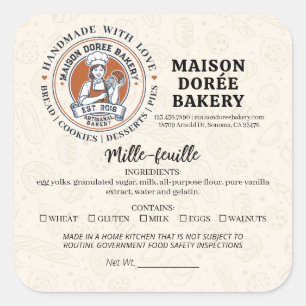 Food License Safety Allergy Alert Bakery Pastry Square Sticker