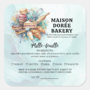 Food License Safety Allergy Alert Bakery Pastry Square Sticker