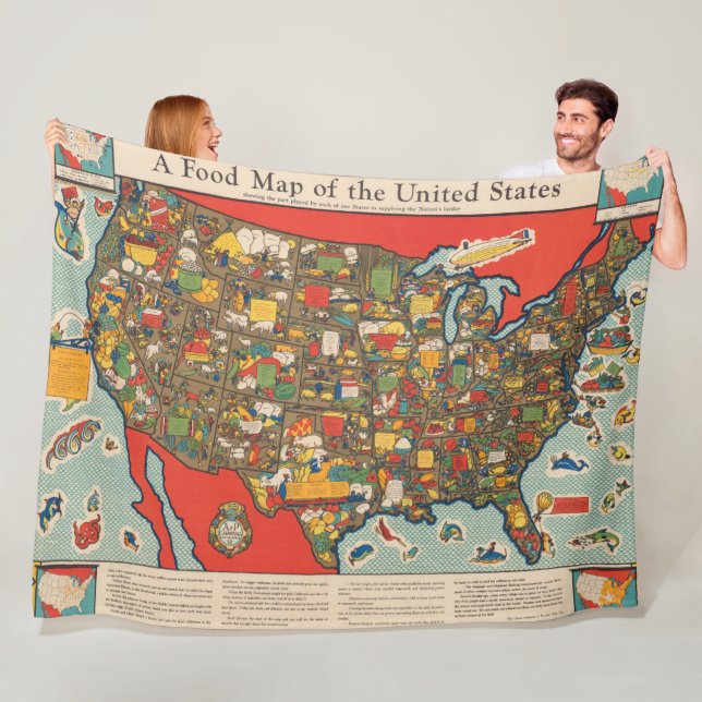 Food Map of the United States Fleece Blanket (In Situ)