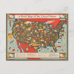 Food Map of the United States Postcard