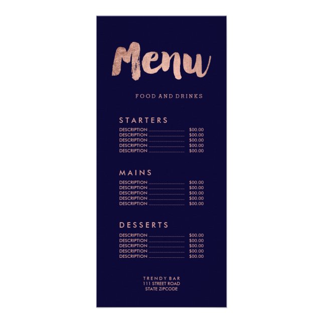 Food menu gold typography marble price list (Front)