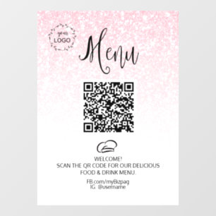 *~* Food Menu QR LOGO Restaurant Coffee Glitter Window Cling